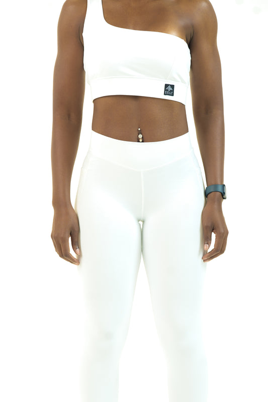 One Shoulder Sports Bra White