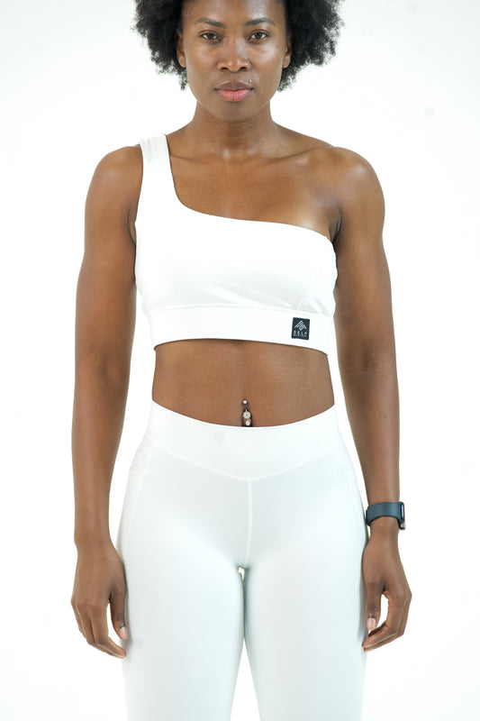 One Shoulder Sports Bra White